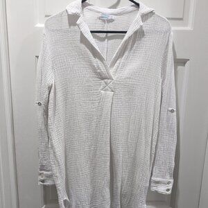 Women's Size S White 100% Cotton Long Sleeve Tunic Top